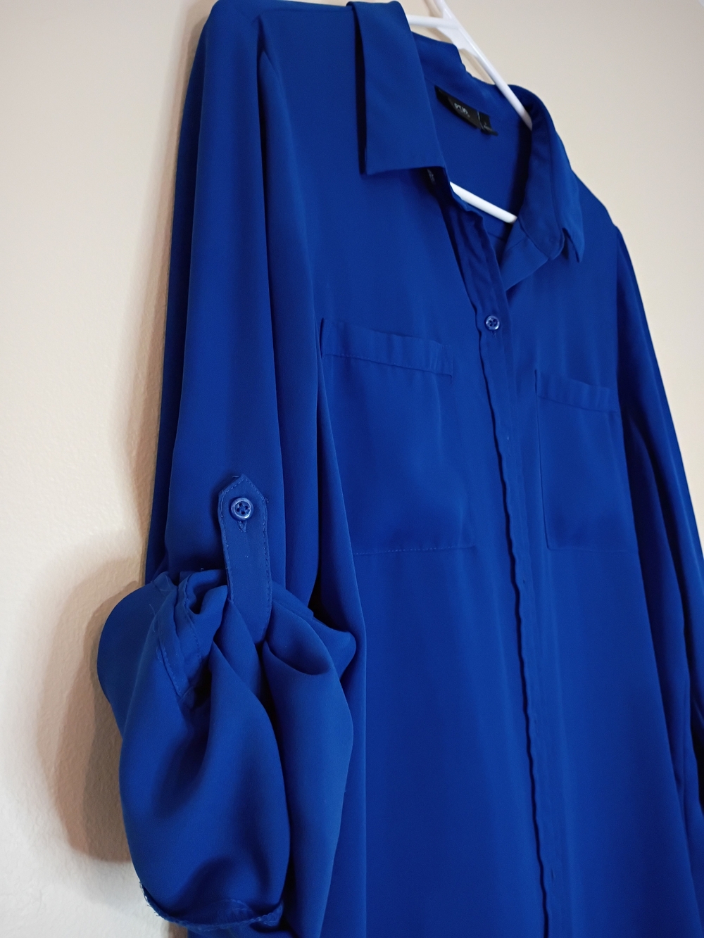 Apt. 9 Royal Blue Long Sleeve Button Front Blouse - Picture 4 of 5